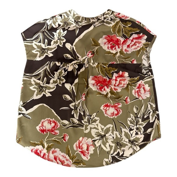 Maison d’ Ame’lie Paris Pink and Olive Boxy Blouse with Mandarin Collar - Picture 2 of 6